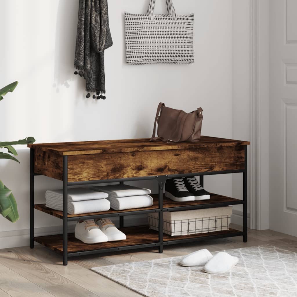Schoenenbankje 100x42,5x50 cm bewerkt hout gerookt eikenkleurig is nu te koop bij PeponiXL, paradijselijk wonen!
