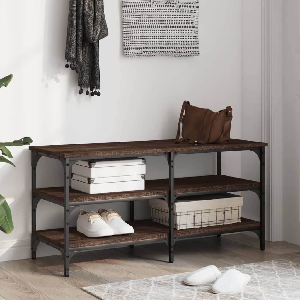 Schoenenbankje 100x38,5x49 cm bewerkt hout bruin eikenkleur is nu te koop bij PeponiXL, paradijselijk wonen!