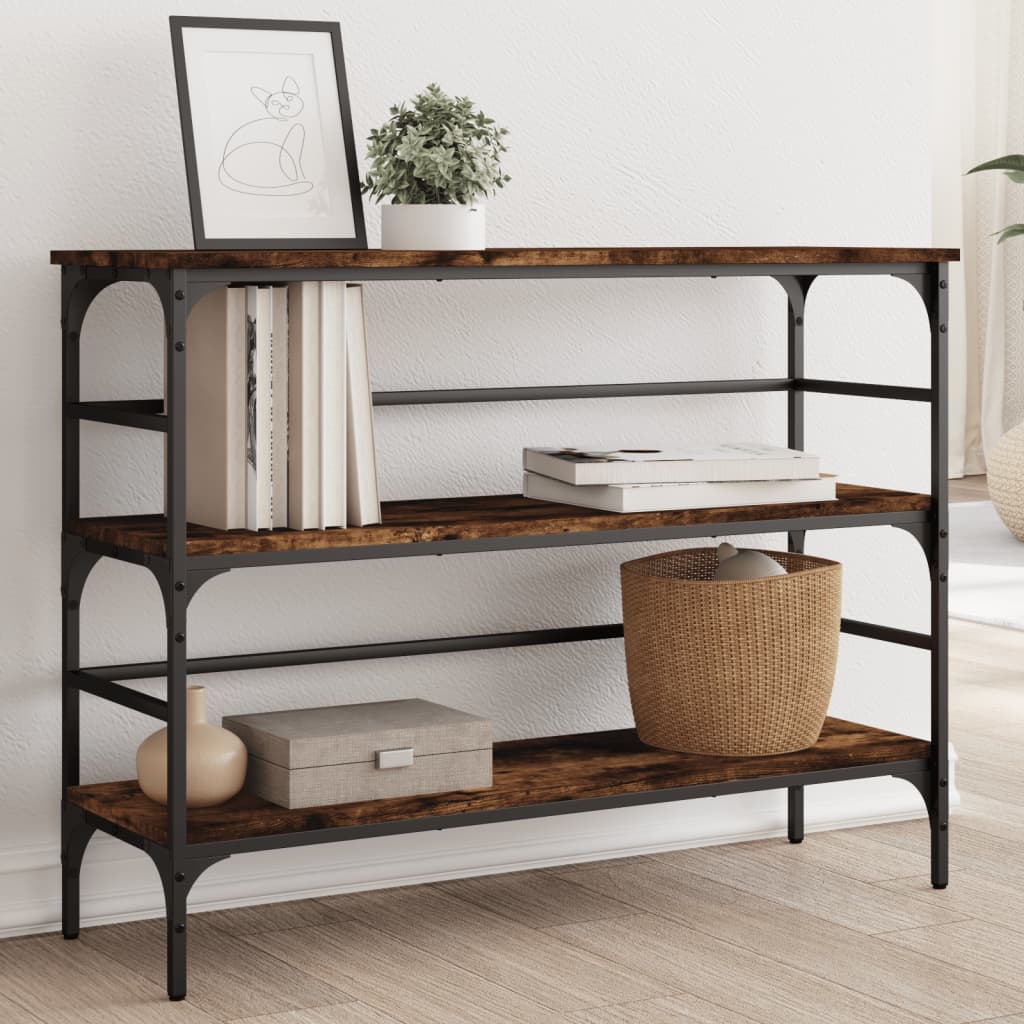Wandtafel 100x32x75 cm bewerkt hout gerookt eikenkleurig is nu te koop bij PeponiXL, paradijselijk wonen!