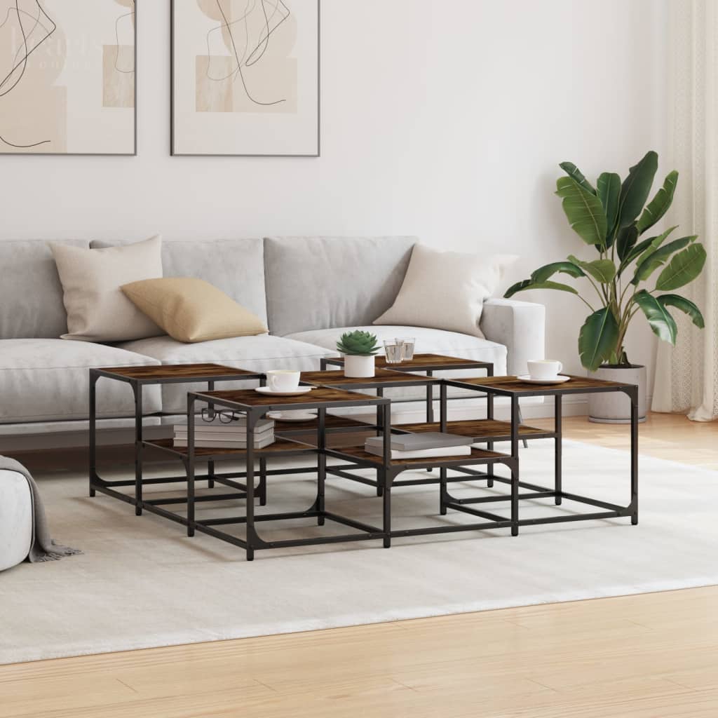 Salontafel 121x121x40 cm bewerkt hout gerookt eikenkleurig is nu te koop bij PeponiXL, paradijselijk wonen!