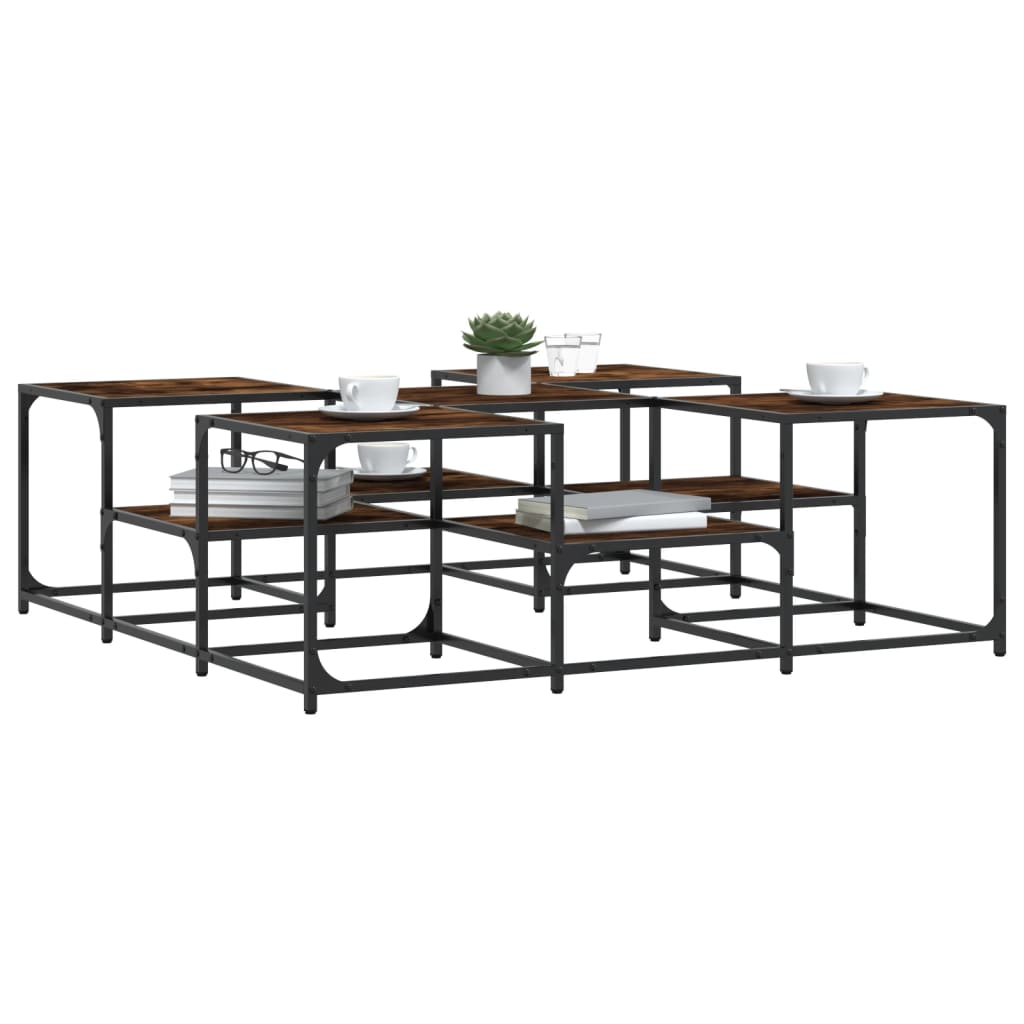 Salontafel 121x121x40 cm bewerkt hout gerookt eikenkleurig is nu te koop bij PeponiXL, paradijselijk wonen!