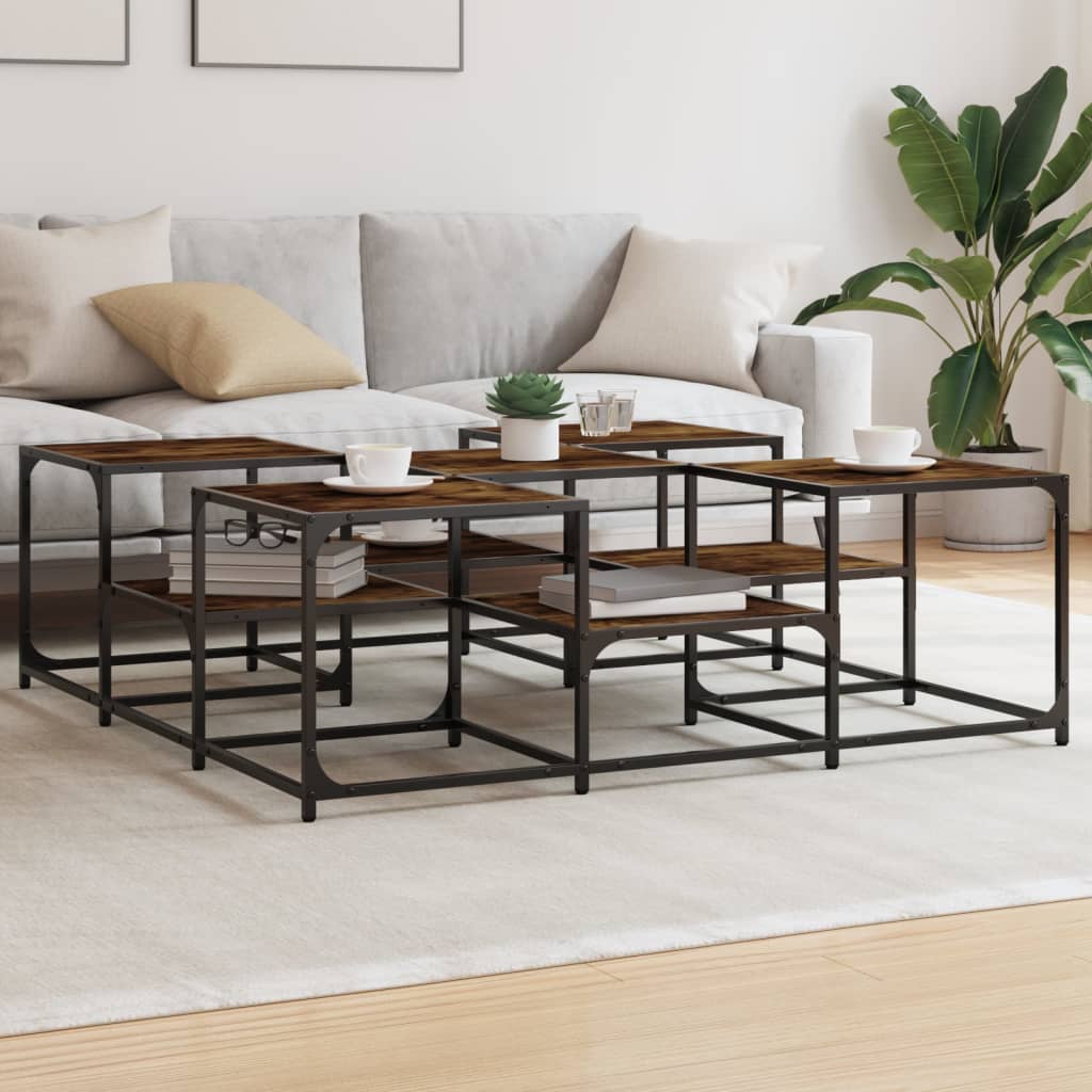 Salontafel 121x121x40 cm bewerkt hout gerookt eikenkleurig is nu te koop bij PeponiXL, paradijselijk wonen!
