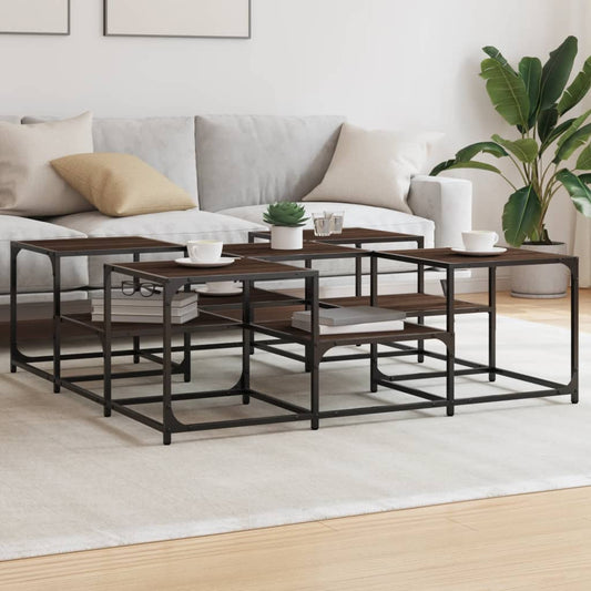 Salontafel 121x121x40 cm bewerkt hout bruin eikenkleur is nu te koop bij PeponiXL, paradijselijk wonen!