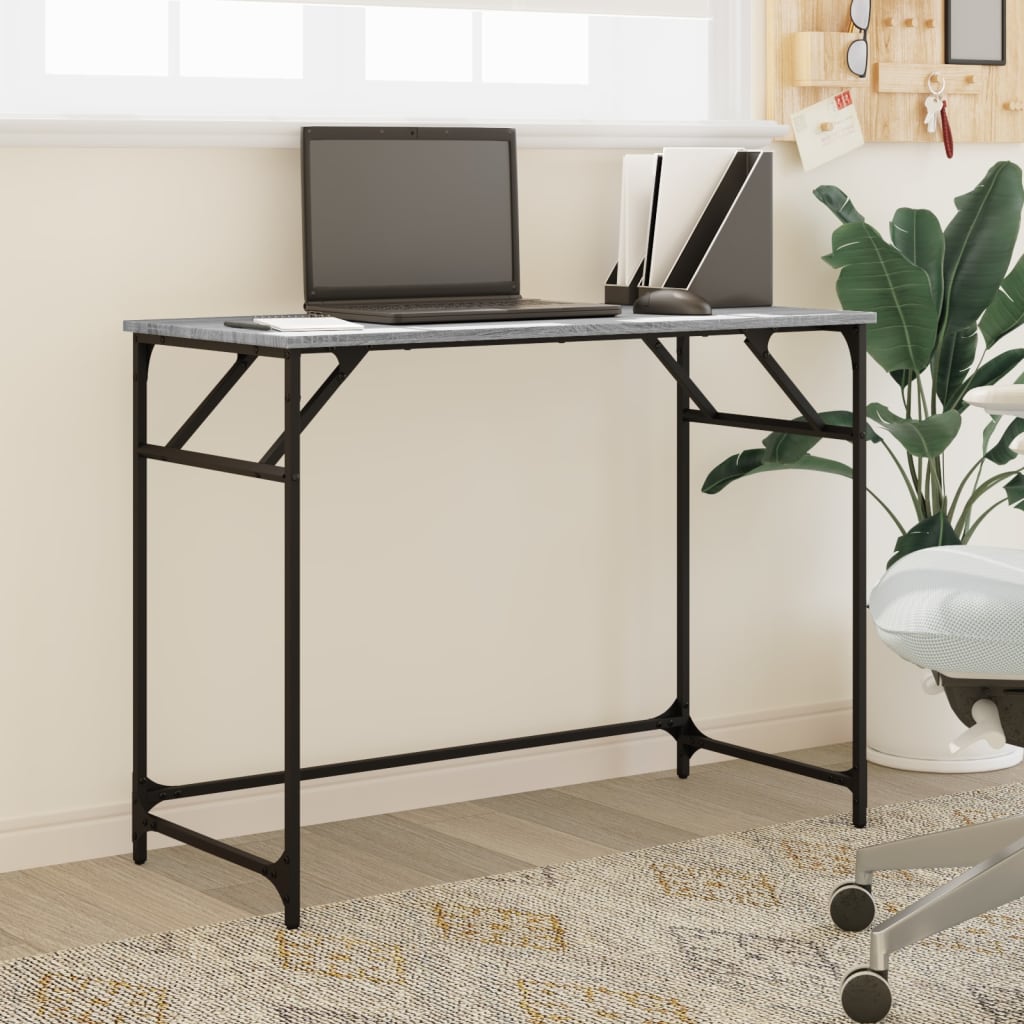 Bureau 100x45x76 cm hout en gepoedercoat staal grijs sonoma is nu te koop bij PeponiXL, paradijselijk wonen!