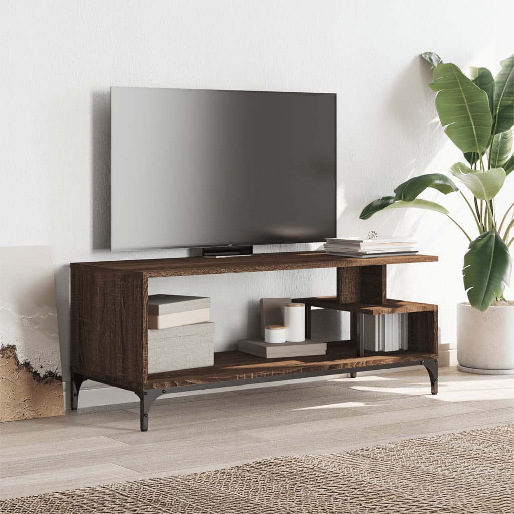 Tv-meubel 102x40x41 cm hout en gepoedercoat staal bruineiken is nu te koop bij PeponiXL, paradijselijk wonen!