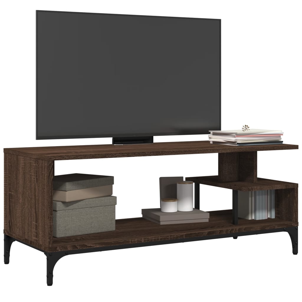 Tv-meubel 102x40x41 cm hout en gepoedercoat staal bruineiken is nu te koop bij PeponiXL, paradijselijk wonen!