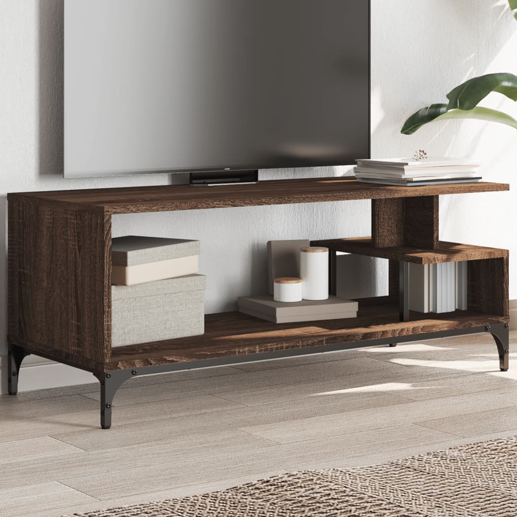 Tv-meubel 102x40x41 cm hout en gepoedercoat staal bruineiken is nu te koop bij PeponiXL, paradijselijk wonen!