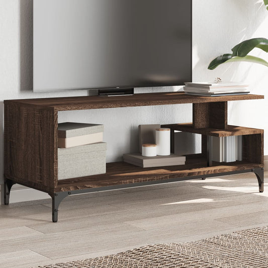 Tv-meubel 102x40x41 cm hout en gepoedercoat staal bruineiken is nu te koop bij PeponiXL, paradijselijk wonen!