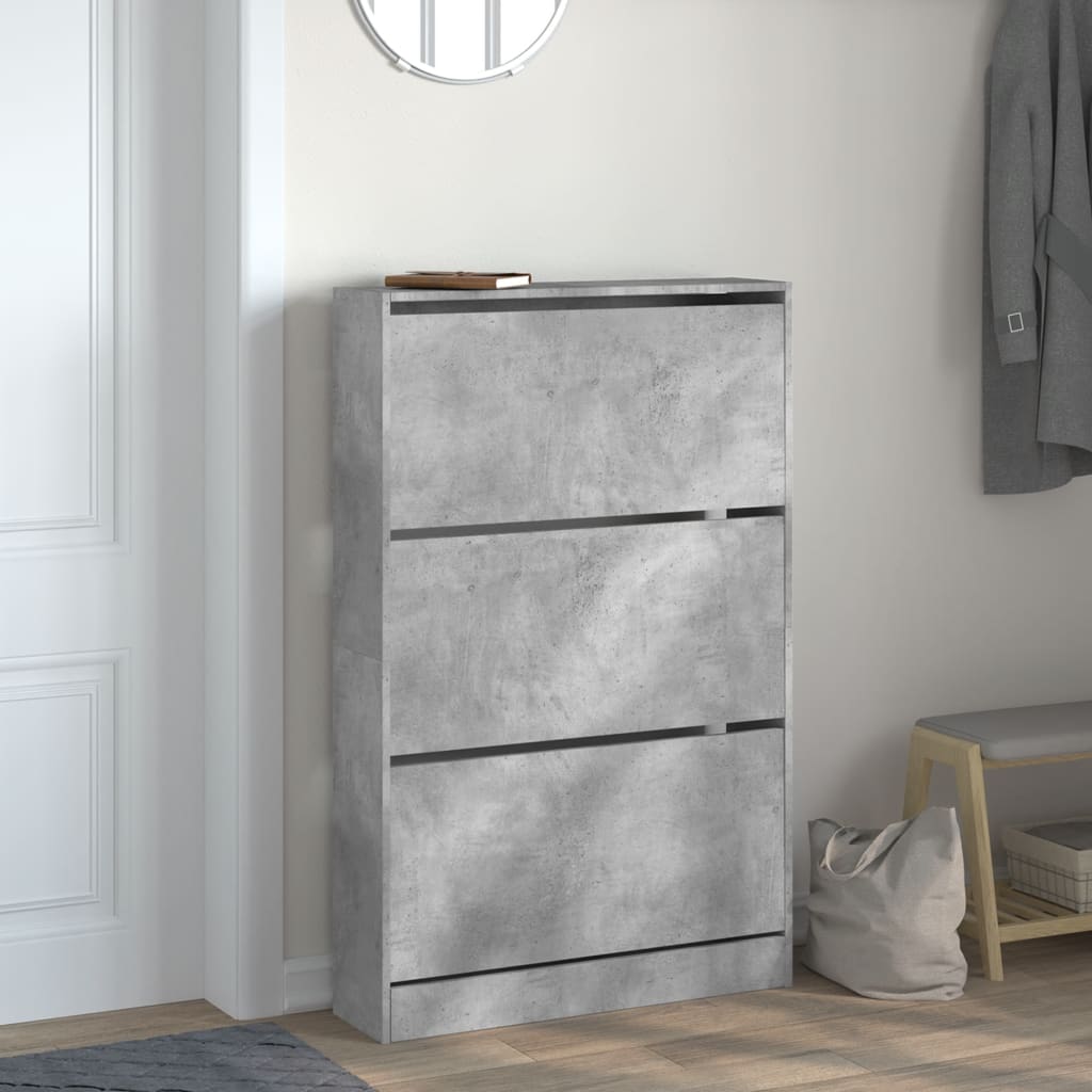 Schoenenkast 80x21x125,5 cm bewerkt hout betongrijs is nu te koop bij PeponiXL, paradijselijk wonen!