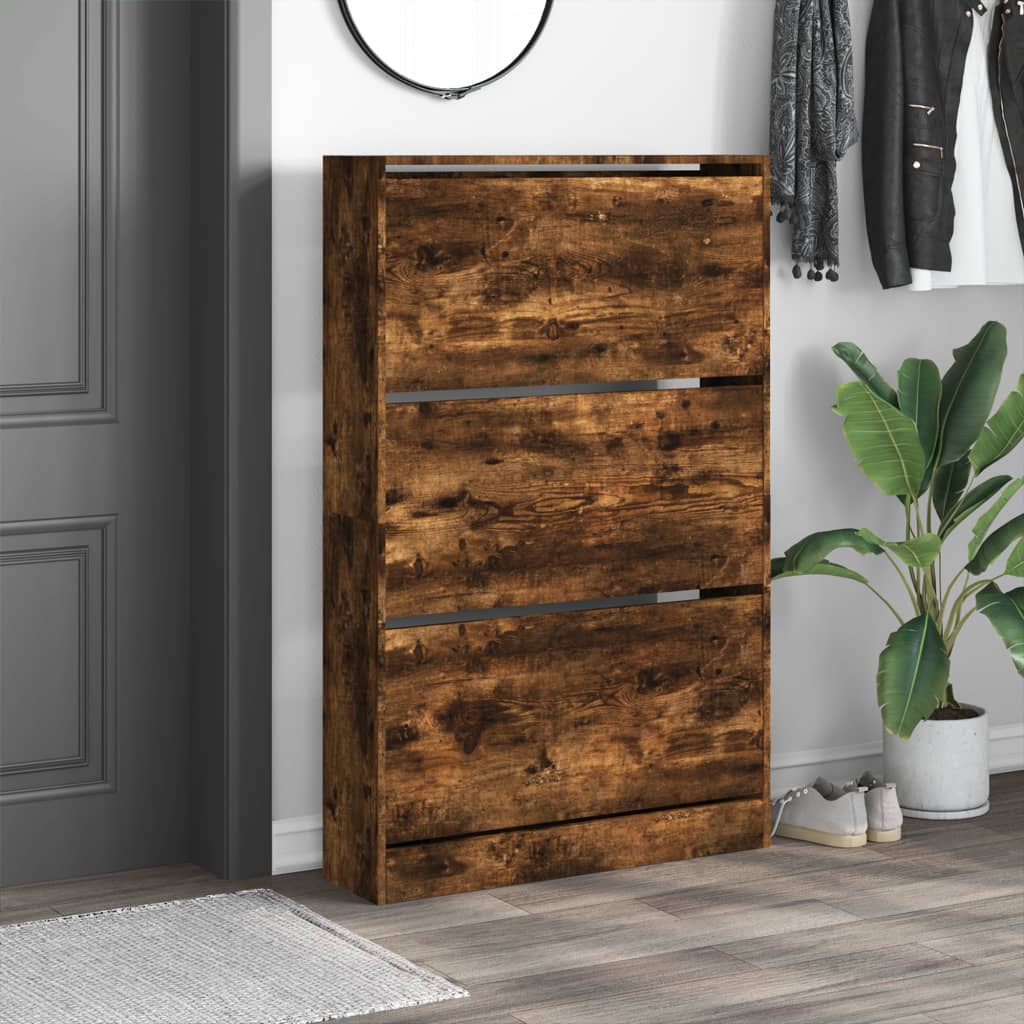 Schoenenkast 80x21x125,5 cm bewerkt hout gerookt eikenkleurig is nu te koop bij PeponiXL, paradijselijk wonen!