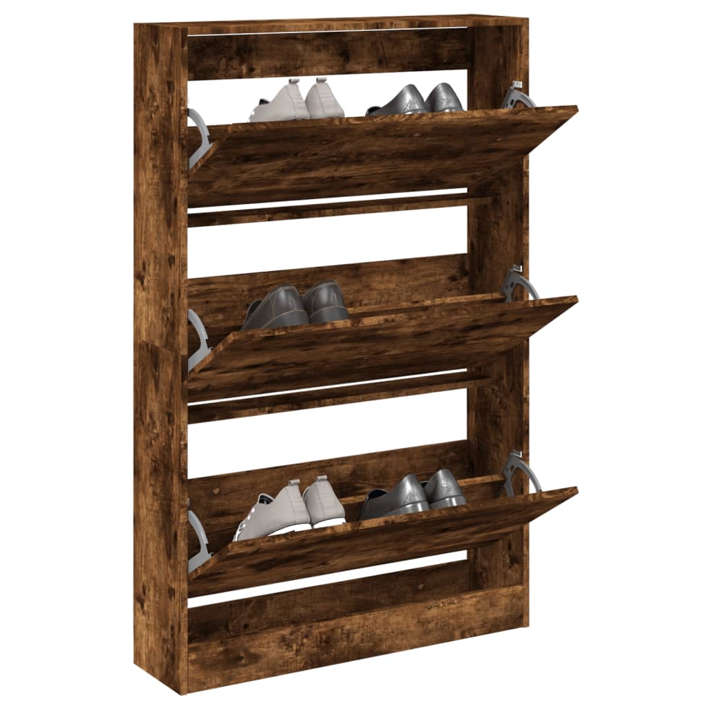 Schoenenkast 80x21x125,5 cm bewerkt hout gerookt eikenkleurig is nu te koop bij PeponiXL, paradijselijk wonen!