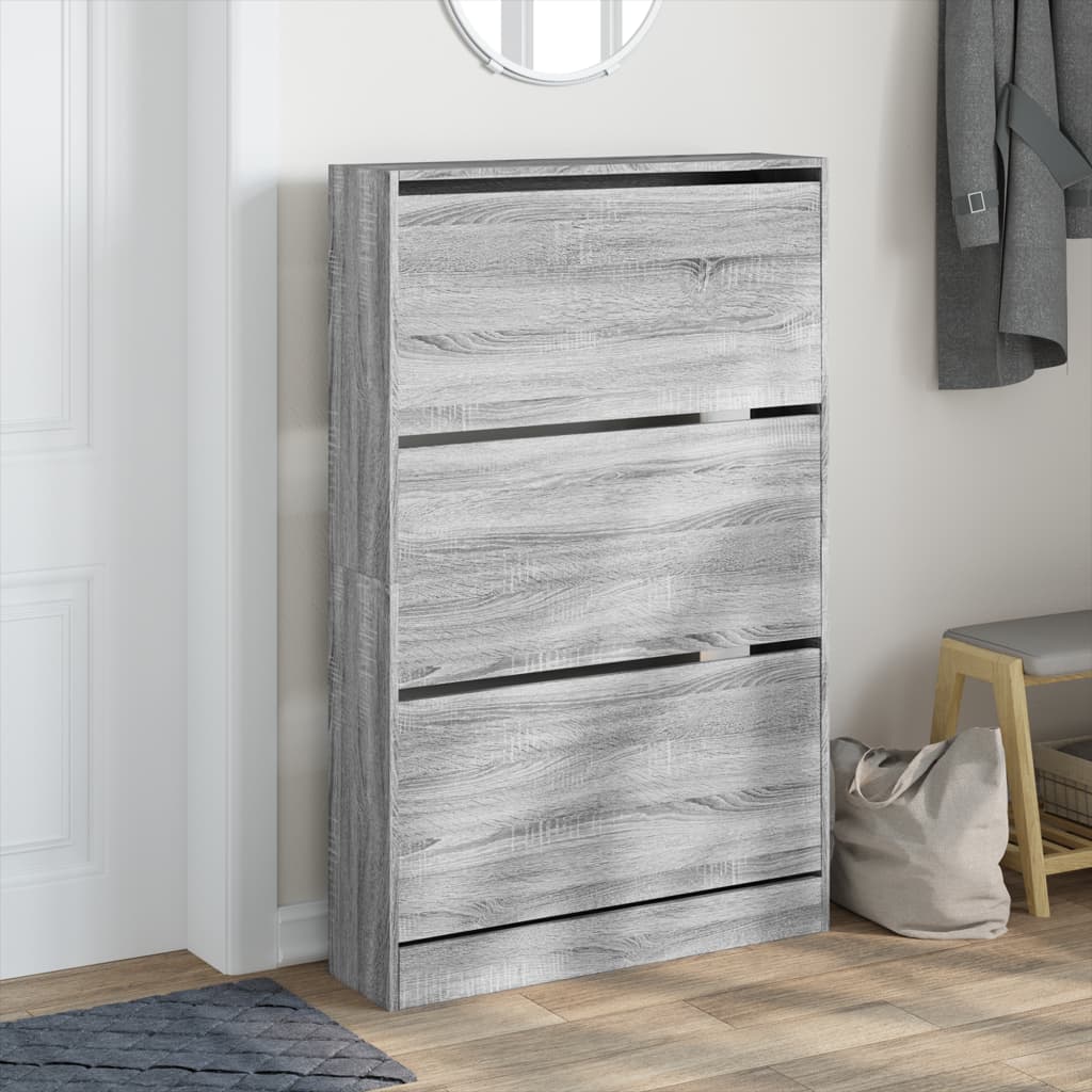 Schoenenkast 80x21x125,5 cm bewerkt hout grijs sonoma eiken is nu te koop bij PeponiXL, paradijselijk wonen!