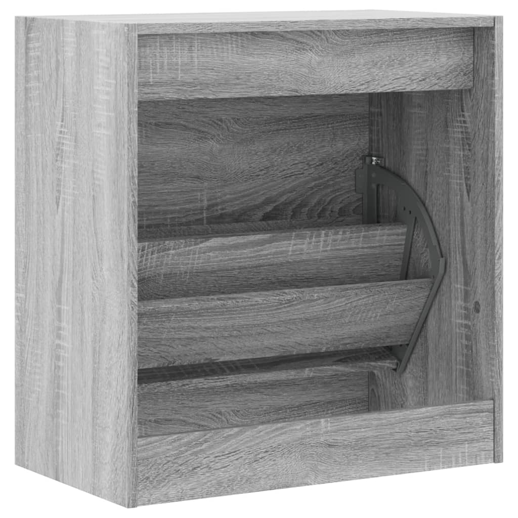 Schoenenkast 60x34x63,5 cm bewerkt hout grijs sonoma eikenkleur is nu te koop bij PeponiXL, paradijselijk wonen!