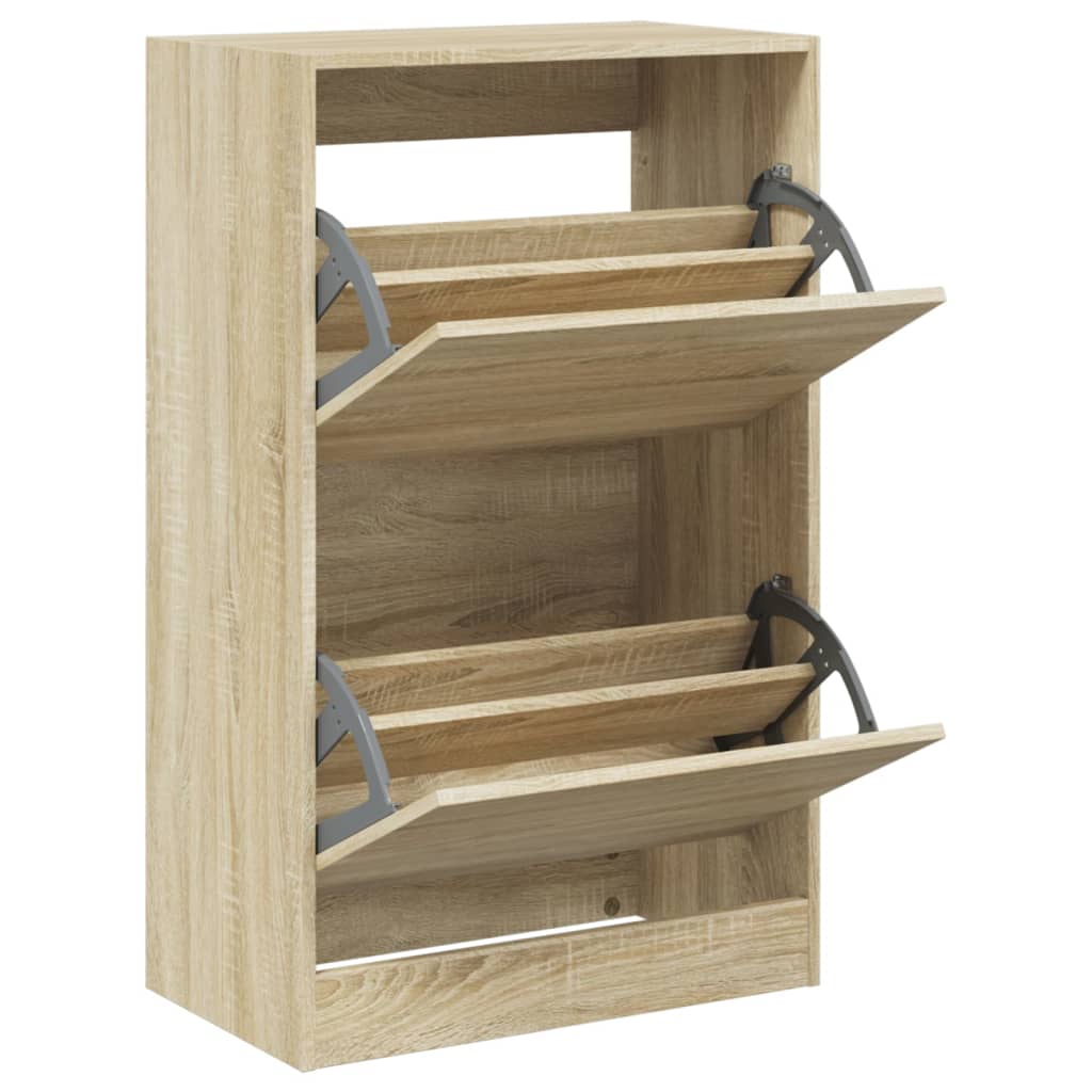 Schoenenkast 60x34x96,5 cm bewerkt hout sonoma eikenkleurig is nu te koop bij PeponiXL, paradijselijk wonen!