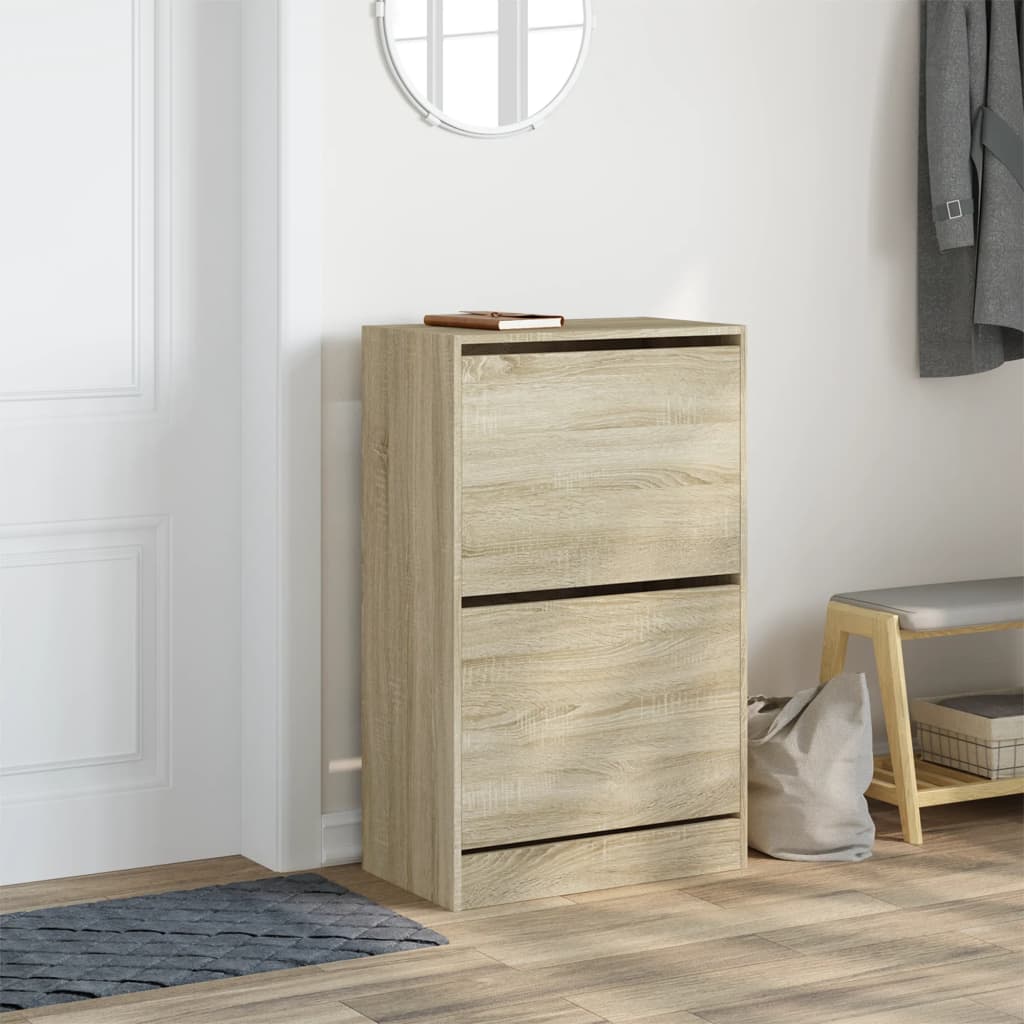 Schoenenkast 60x34x96,5 cm bewerkt hout sonoma eikenkleurig is nu te koop bij PeponiXL, paradijselijk wonen!