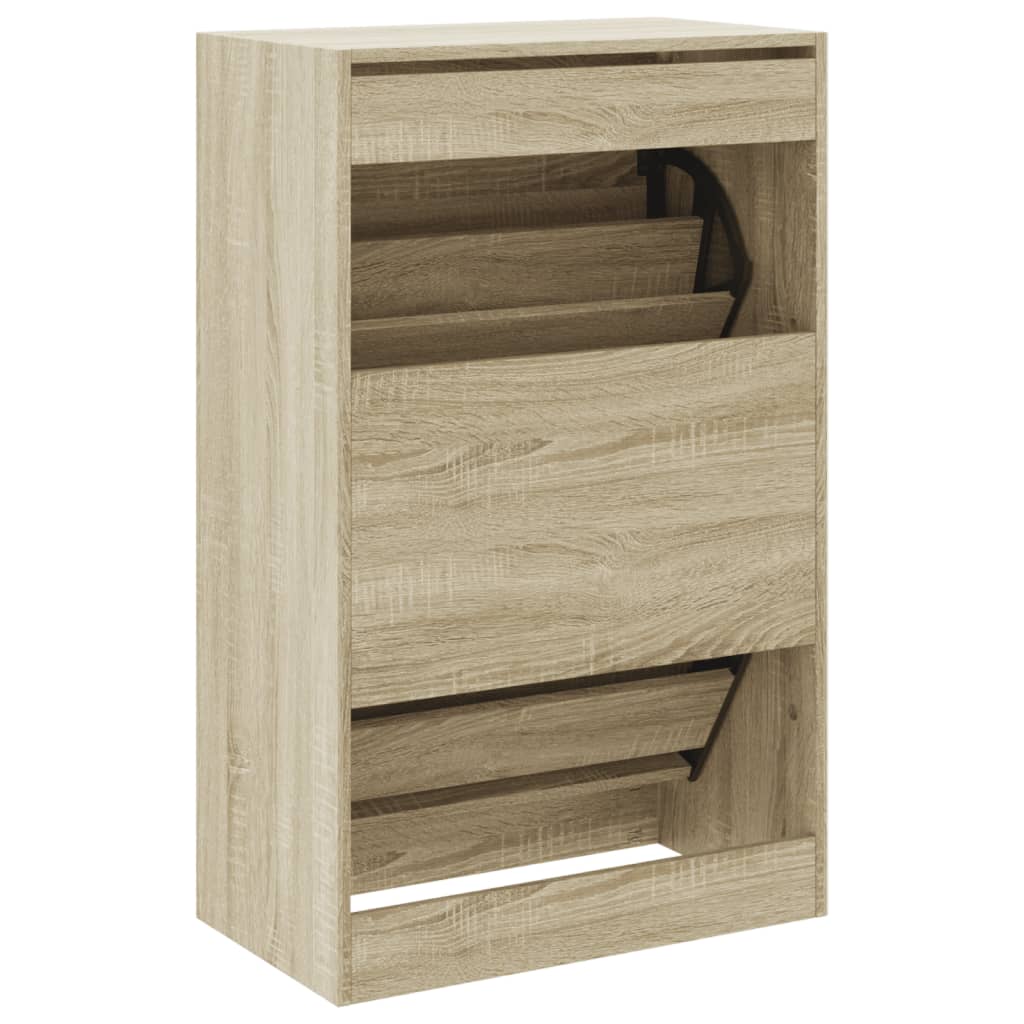 Schoenenkast 60x34x96,5 cm bewerkt hout sonoma eikenkleurig is nu te koop bij PeponiXL, paradijselijk wonen!