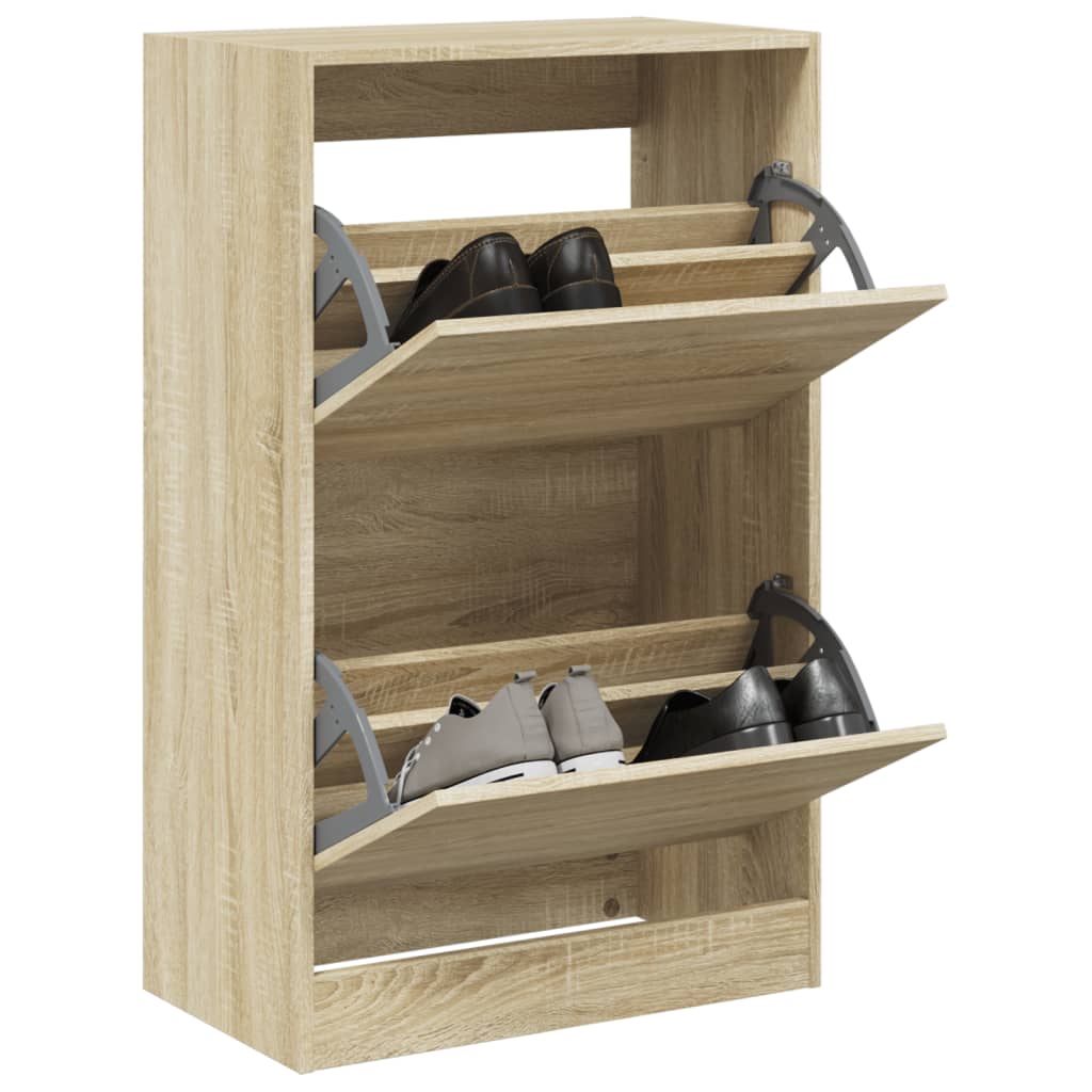 Schoenenkast 60x34x96,5 cm bewerkt hout sonoma eikenkleurig is nu te koop bij PeponiXL, paradijselijk wonen!