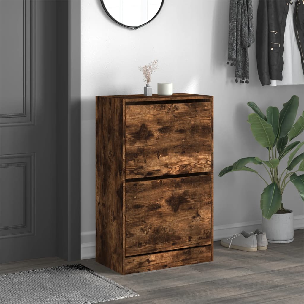 Schoenenkast 60x34x96,5 cm bewerkt hout gerookt eikenkleurig is nu te koop bij PeponiXL, paradijselijk wonen!