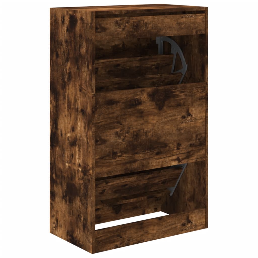 Schoenenkast 60x34x96,5 cm bewerkt hout gerookt eikenkleurig is nu te koop bij PeponiXL, paradijselijk wonen!