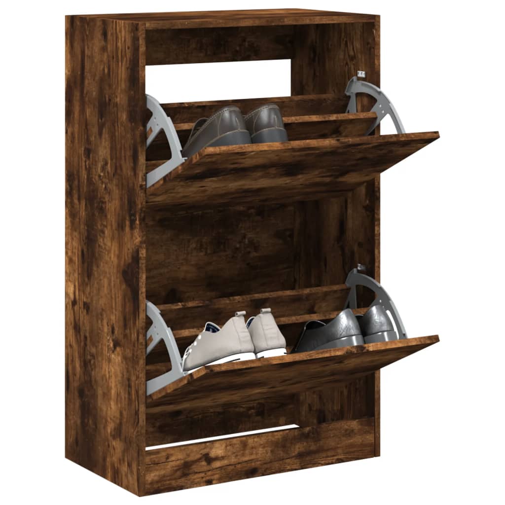 Schoenenkast 60x34x96,5 cm bewerkt hout gerookt eikenkleurig is nu te koop bij PeponiXL, paradijselijk wonen!