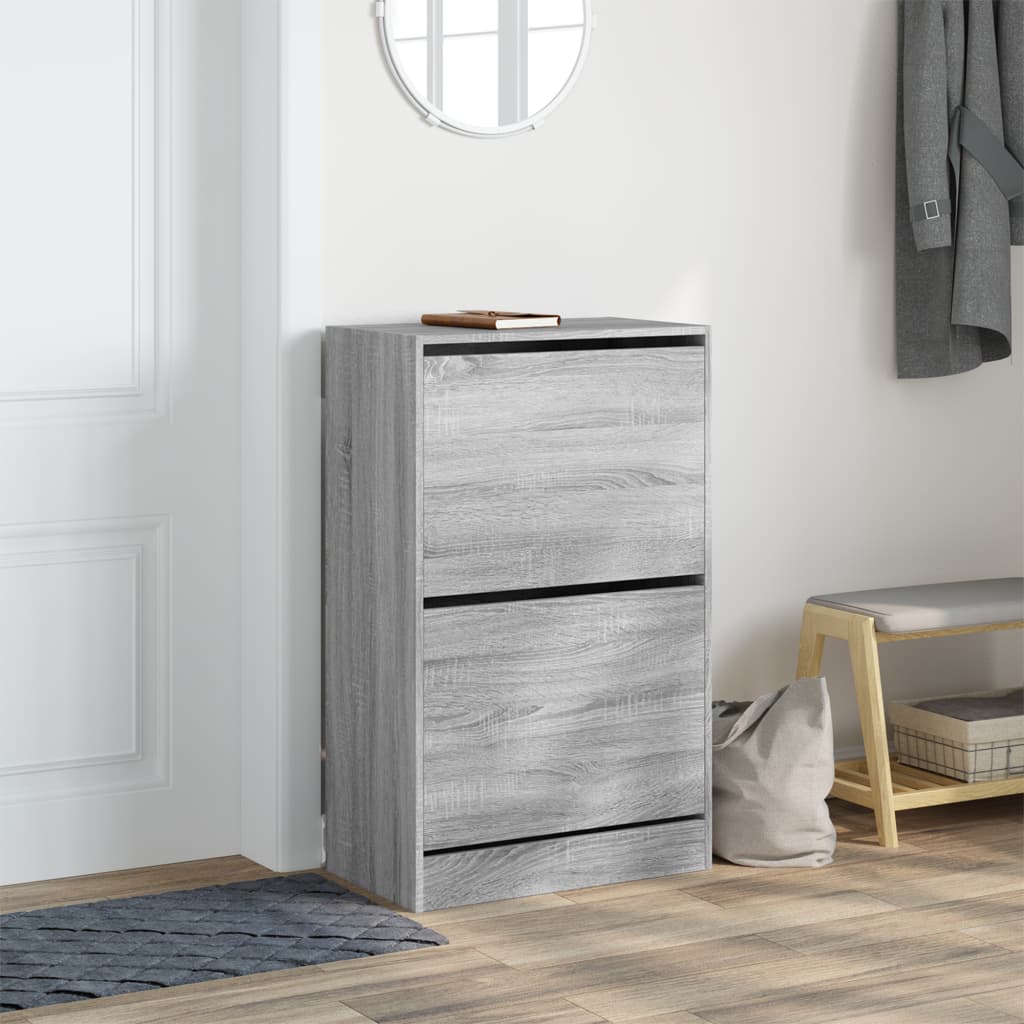 Schoenenkast 60x34x96,5 cm bewerkt hout grijs sonoma eikenkleur is nu te koop bij PeponiXL, paradijselijk wonen!