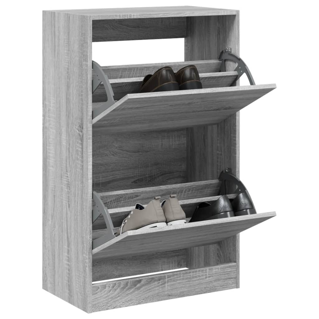 Schoenenkast 60x34x96,5 cm bewerkt hout grijs sonoma eikenkleur is nu te koop bij PeponiXL, paradijselijk wonen!