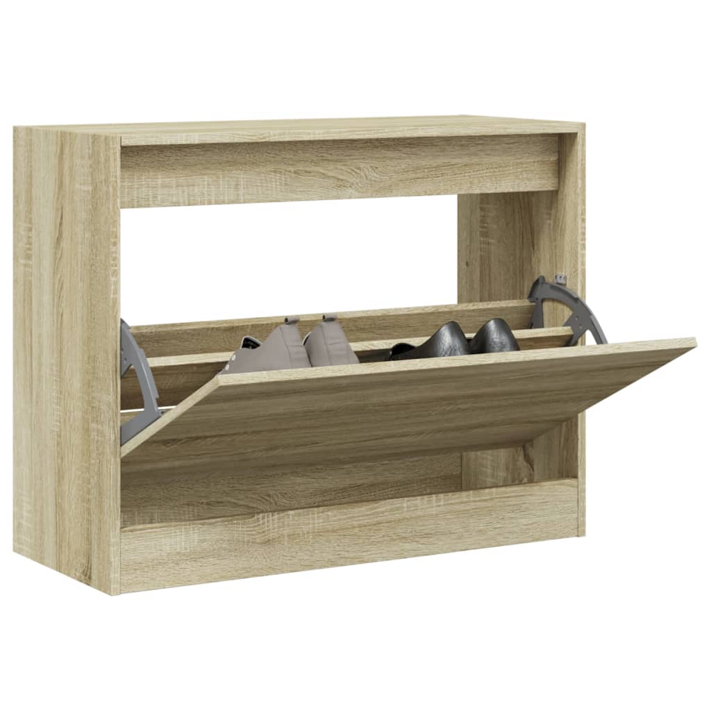Schoenenkast 80x34x63 cm bewerkt hout sonoma eikenkleurig is nu te koop bij PeponiXL, paradijselijk wonen!