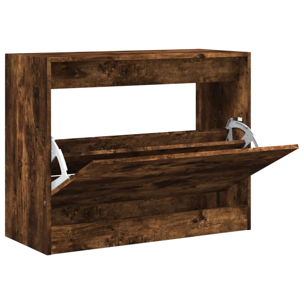 Schoenenkast 80x34x63 cm bewerkt hout gerookt eikenkleurig is nu te koop bij PeponiXL, paradijselijk wonen!