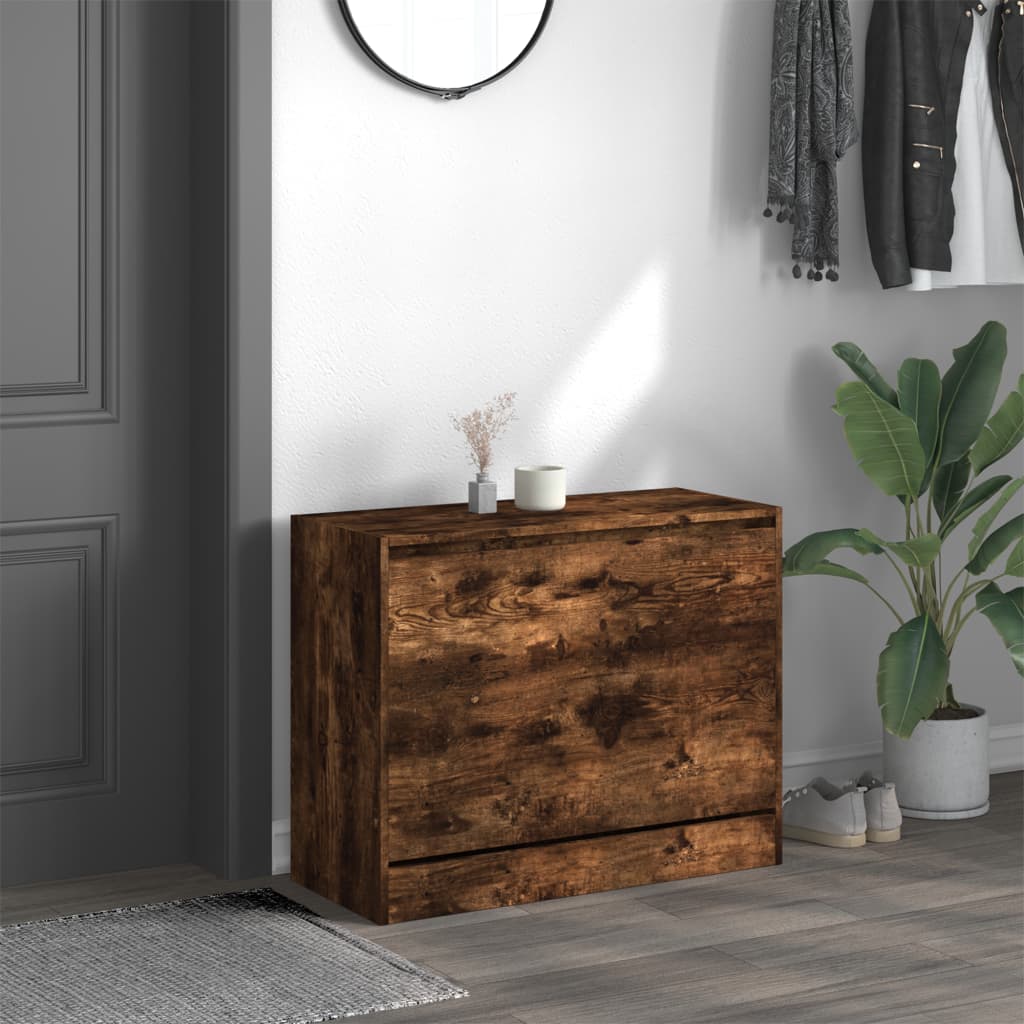 Schoenenkast 80x34x63 cm bewerkt hout gerookt eikenkleurig is nu te koop bij PeponiXL, paradijselijk wonen!