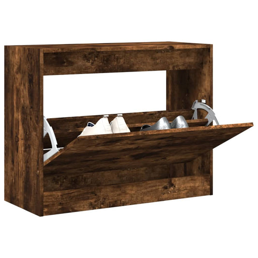 Schoenenkast 80x34x63 cm bewerkt hout gerookt eikenkleurig is nu te koop bij PeponiXL, paradijselijk wonen!
