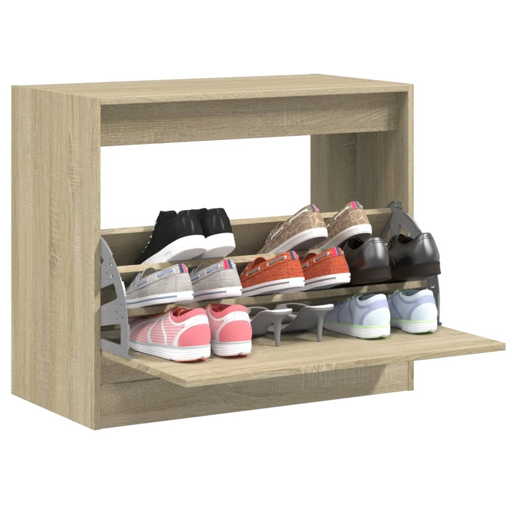 Schoenenkast 80x42x69 cm bewerkt hout sonoma eikenkleurig is nu te koop bij PeponiXL, paradijselijk wonen!