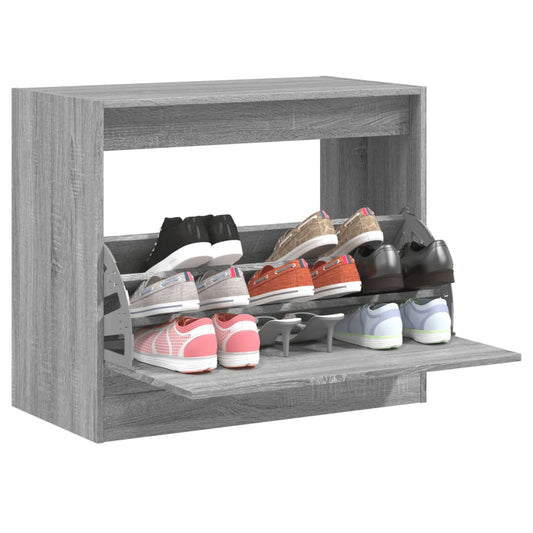 Schoenenkast 80x42x69 cm bewerkt hout grijs sonoma eikenkleurig is nu te koop bij PeponiXL, paradijselijk wonen!