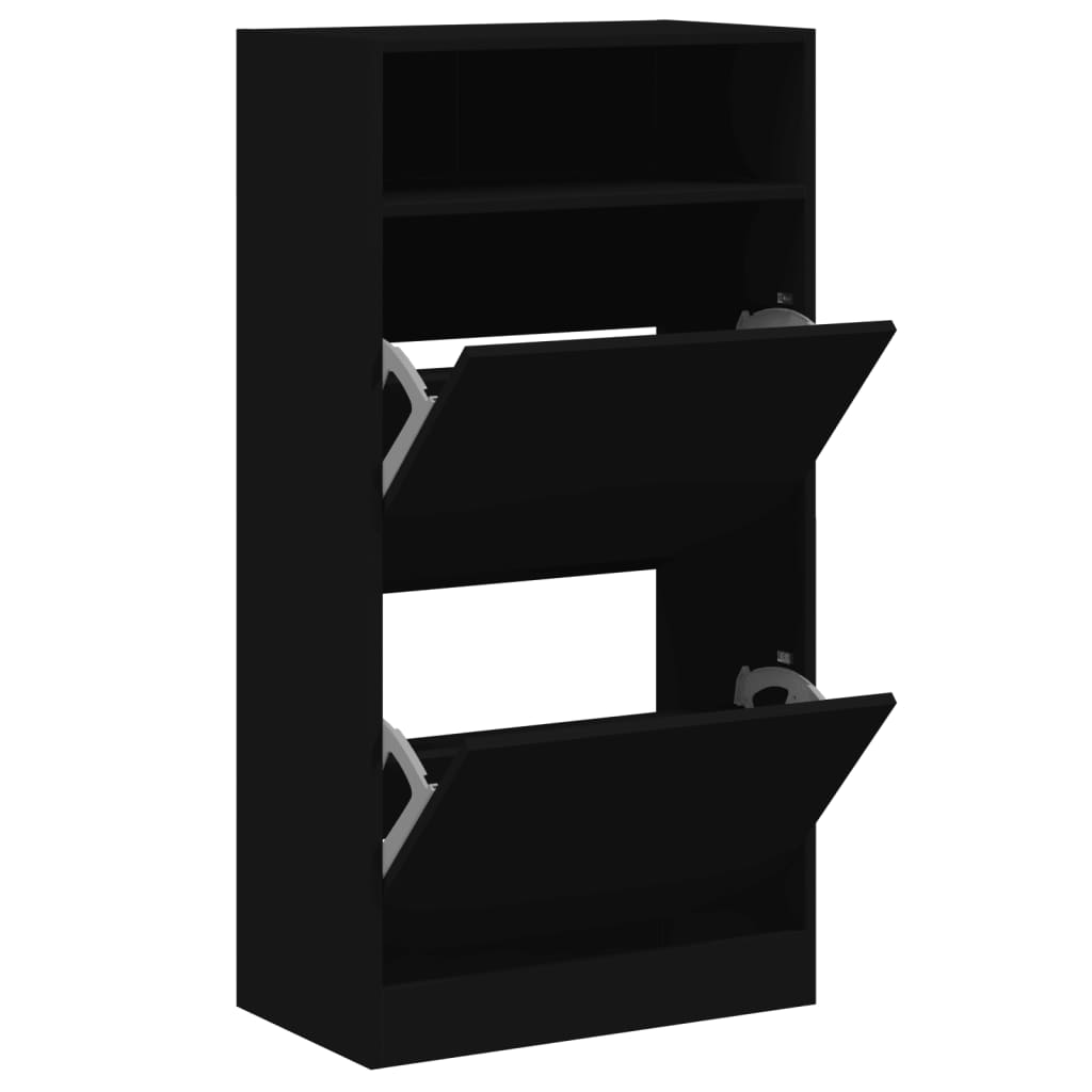 Schoenenkast 60x34x116 cm bewerkt hout zwart is nu te koop bij PeponiXL, paradijselijk wonen!