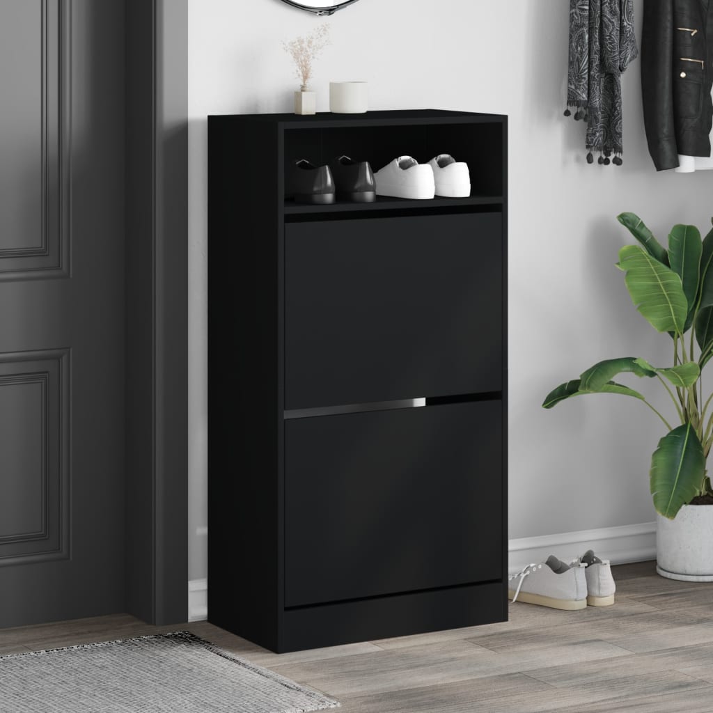 Schoenenkast 60x34x116 cm bewerkt hout zwart is nu te koop bij PeponiXL, paradijselijk wonen!