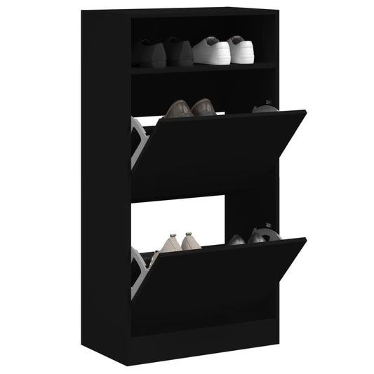 Schoenenkast 60x34x116 cm bewerkt hout zwart is nu te koop bij PeponiXL, paradijselijk wonen!
