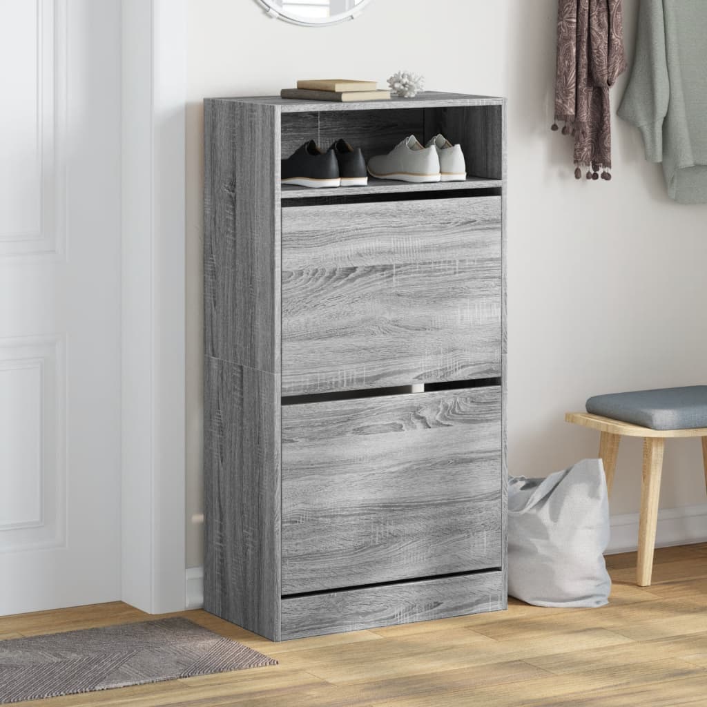 Schoenenkast 60x34x116 cm bewerkt hout grijs sonoma eikenkleur is nu te koop bij PeponiXL, paradijselijk wonen!