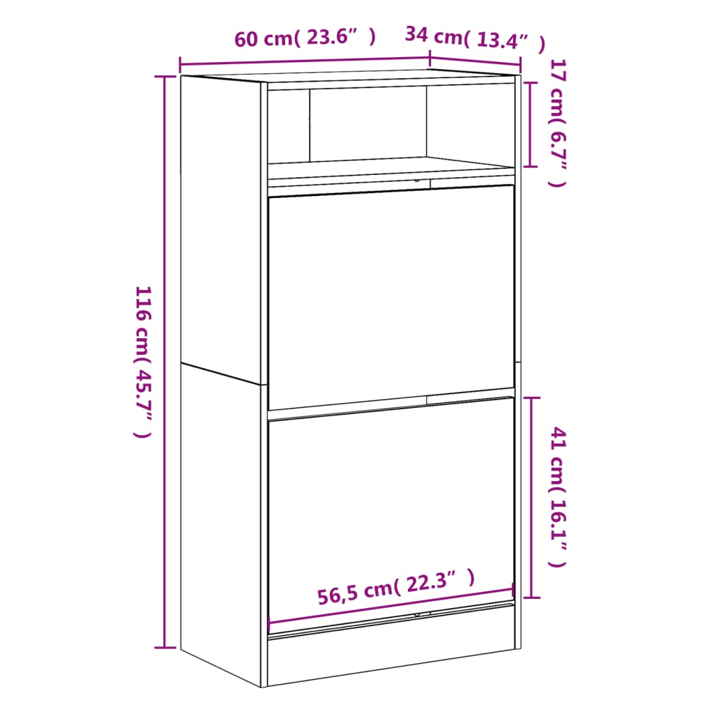 Schoenenkast 60x34x116 cm bewerkt hout grijs sonoma eikenkleur is nu te koop bij PeponiXL, paradijselijk wonen!