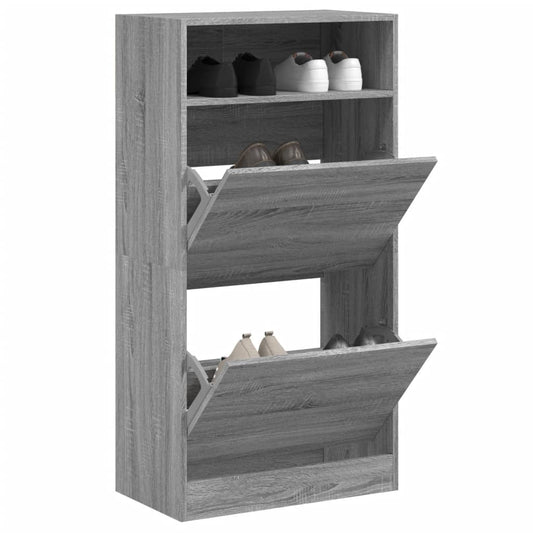 Schoenenkast 60x34x116 cm bewerkt hout grijs sonoma eikenkleur is nu te koop bij PeponiXL, paradijselijk wonen!