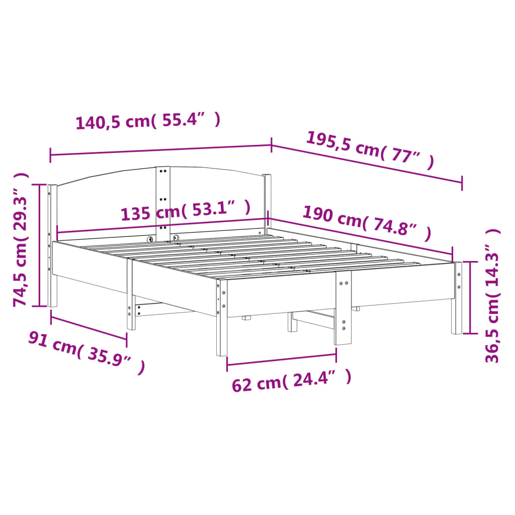 Bedframe zonder matras massief grenenhout 135x190 cm is nu te koop bij PeponiXL, paradijselijk wonen!