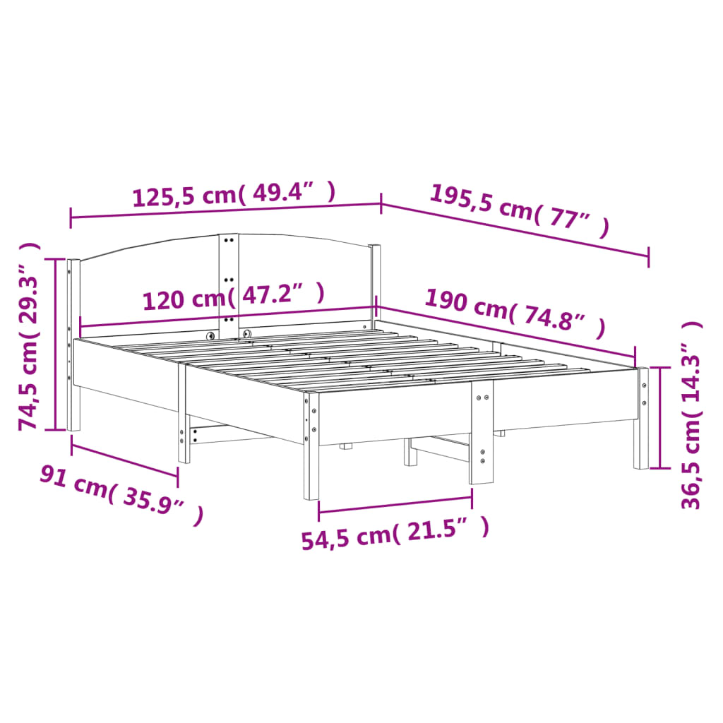Bedframe zonder matras massief grenenhout wit 120x190 cm is nu te koop bij PeponiXL, paradijselijk wonen!