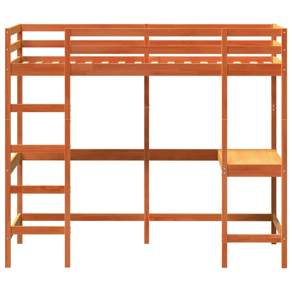 Hoogslaper met bureau massief grenenhout wasbruin 90x200 cm is nu te koop bij PeponiXL, paradijselijk wonen!