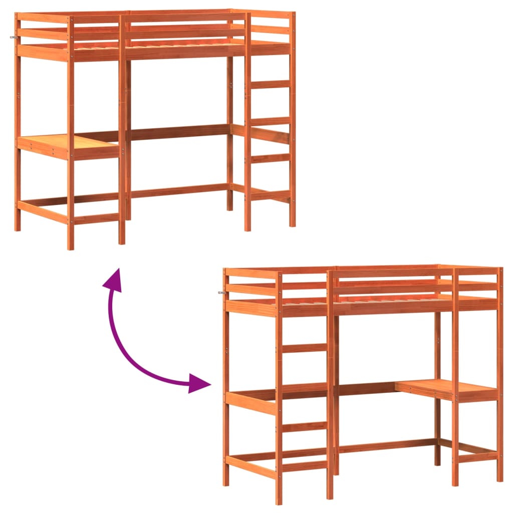 Hoogslaper met bureau massief grenenhout wasbruin 90x200 cm is nu te koop bij PeponiXL, paradijselijk wonen!