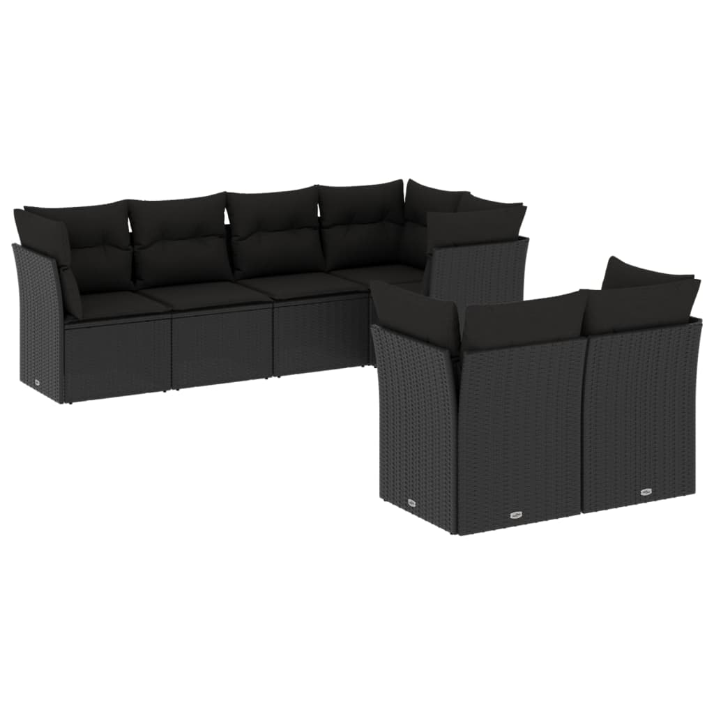 7-delige Loungeset met kussens poly rattan zwart is nu te koop bij PeponiXL, paradijselijk wonen!