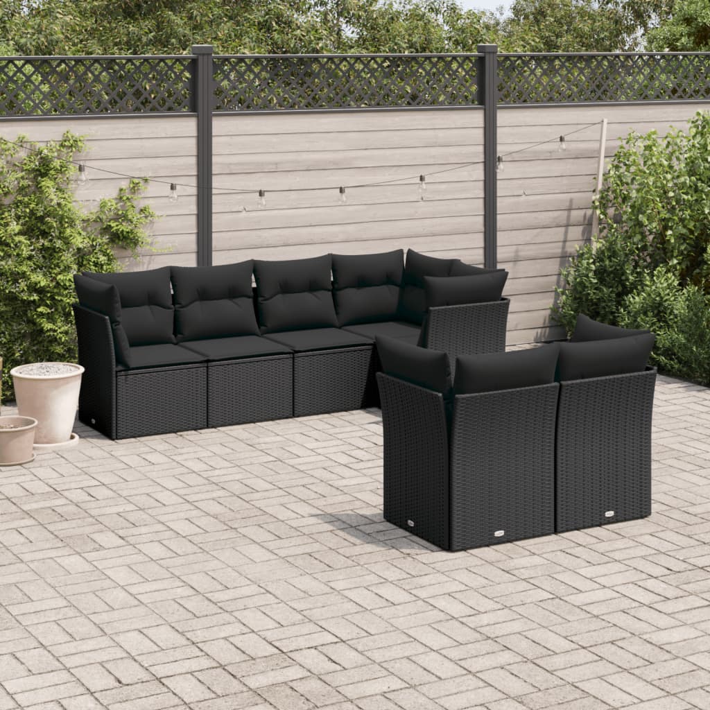 7-delige Loungeset met kussens poly rattan zwart is nu te koop bij PeponiXL, paradijselijk wonen!