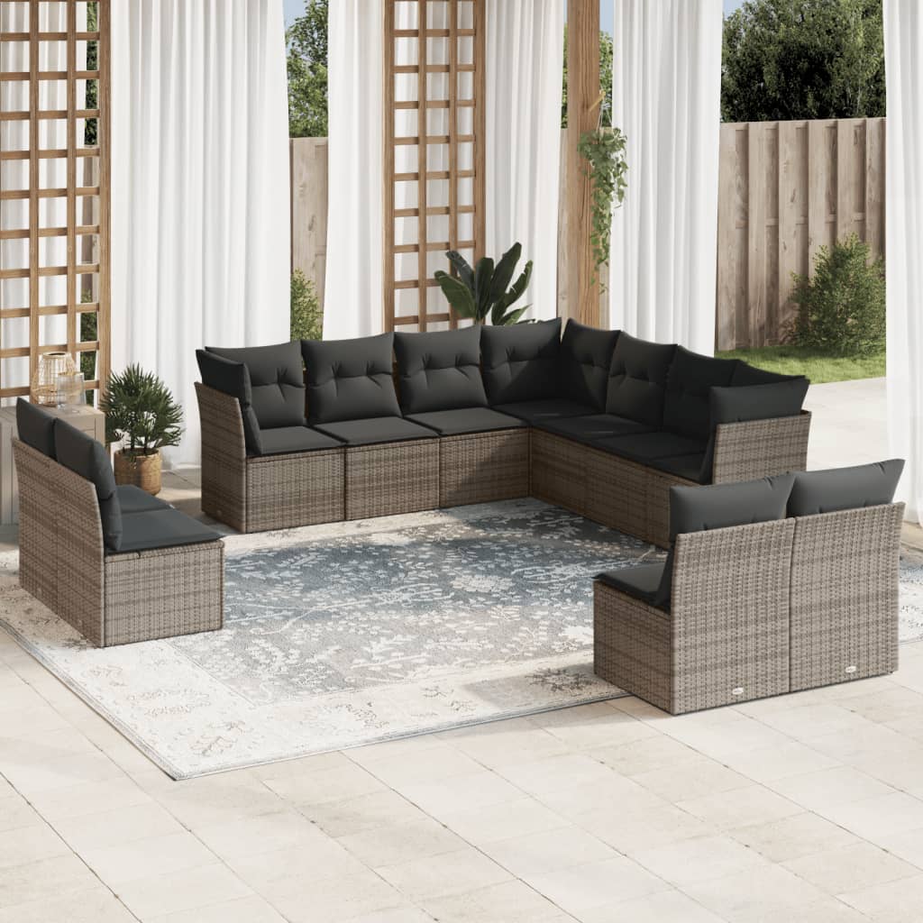 11-delige Loungeset met kussens poly rattan grijs is nu te koop bij PeponiXL, paradijselijk wonen!