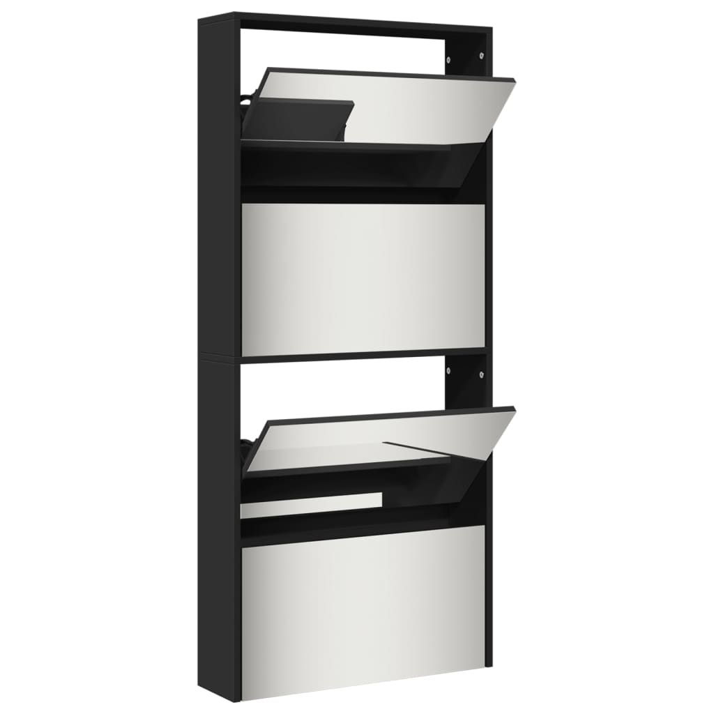 Schoenenkast met spiegel 4-laags 63x17x134 cm zwart is nu te koop bij PeponiXL, paradijselijk wonen!