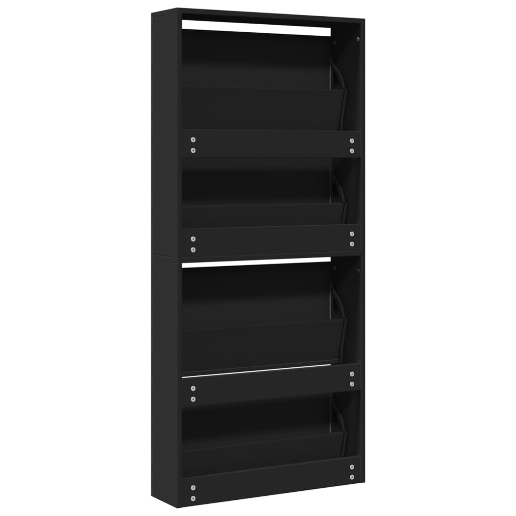 Schoenenkast met spiegel 4-laags 63x17x134 cm zwart is nu te koop bij PeponiXL, paradijselijk wonen!