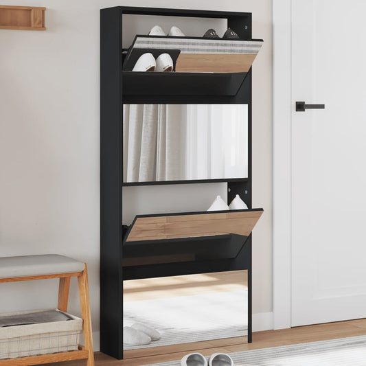 Schoenenkast met spiegel 4-laags 63x17x134 cm zwart is nu te koop bij PeponiXL, paradijselijk wonen!